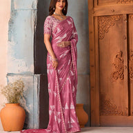 Pink geometric sequin chiffon saree festive wear