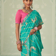 Green embroidered chiffon saree wedding wear
