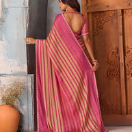 Pink striped silk blend saree casual wear
