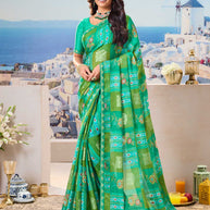 Green floral chiffon saree