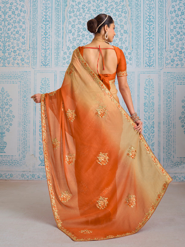 Laxmipati Aanya Orange Chiffon Embroidered Saree