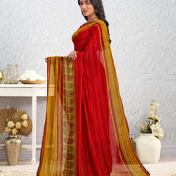 Red floral printed georgette saree festive wear