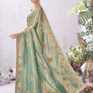 Green designer embroidery saree festive wear