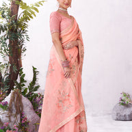 Pink designer embroidery saree festive style