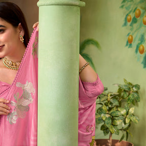 Pink embroidered silk blend saree party wear