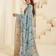 Grey printed saree daily wear