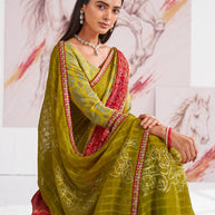 Laxmipati Murli Olive Green Chiffon Floral Saree