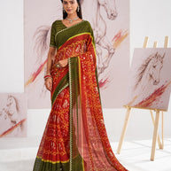 Laxmipati Murli Red Chiffon Floral Saree
