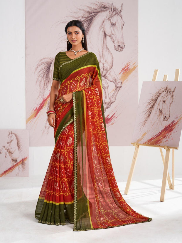 Laxmipati Murli Red Chiffon Floral Saree