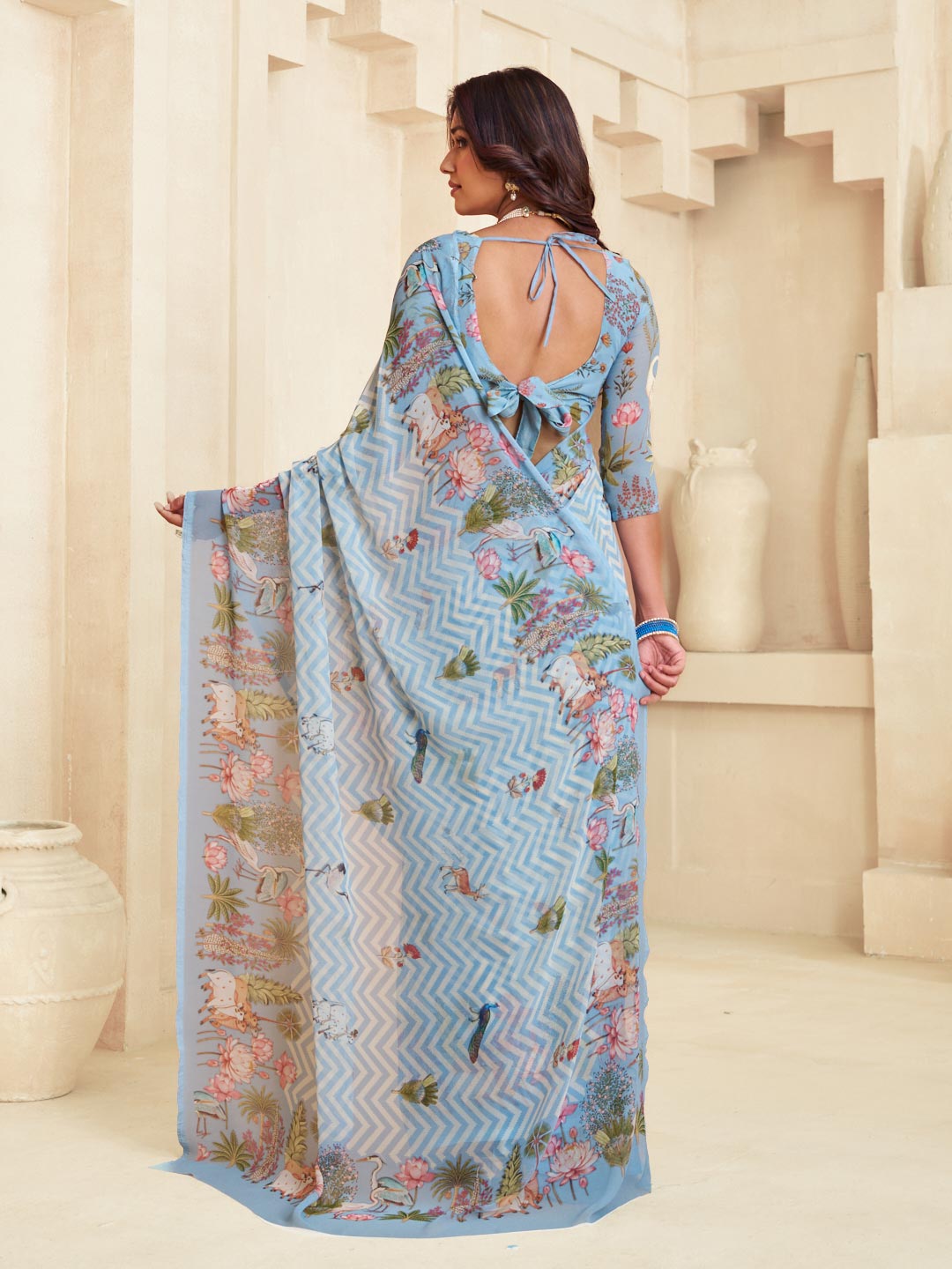 Blue stylish printed saree