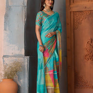 Blue embellished chiffon saree party wear