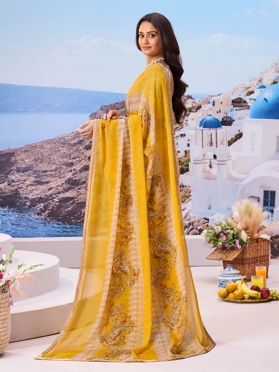 Lightweight floral saree summer look
