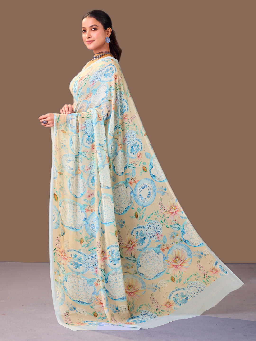 Laxmipati Dillagi Blue Georgette Floral Saree