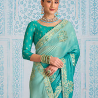 Laxmipati Aanya Blue Chiffon Embroidered Saree