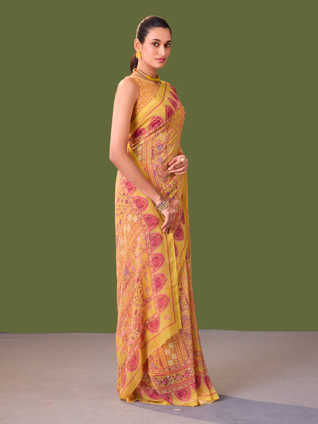 Laxmipati Dillagi Yellow Georgette Floral Saree
