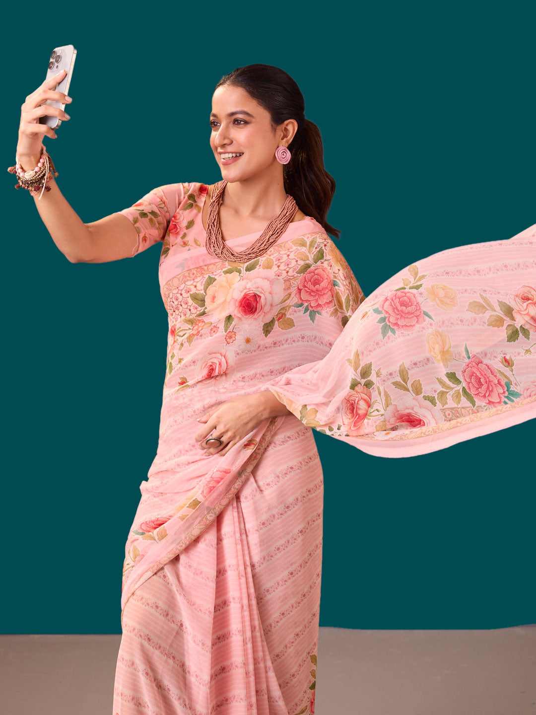 Laxmipati Dillagi Pink Georgette Floral Saree
