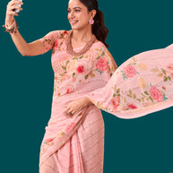 Laxmipati Dillagi Pink Georgette Floral Saree