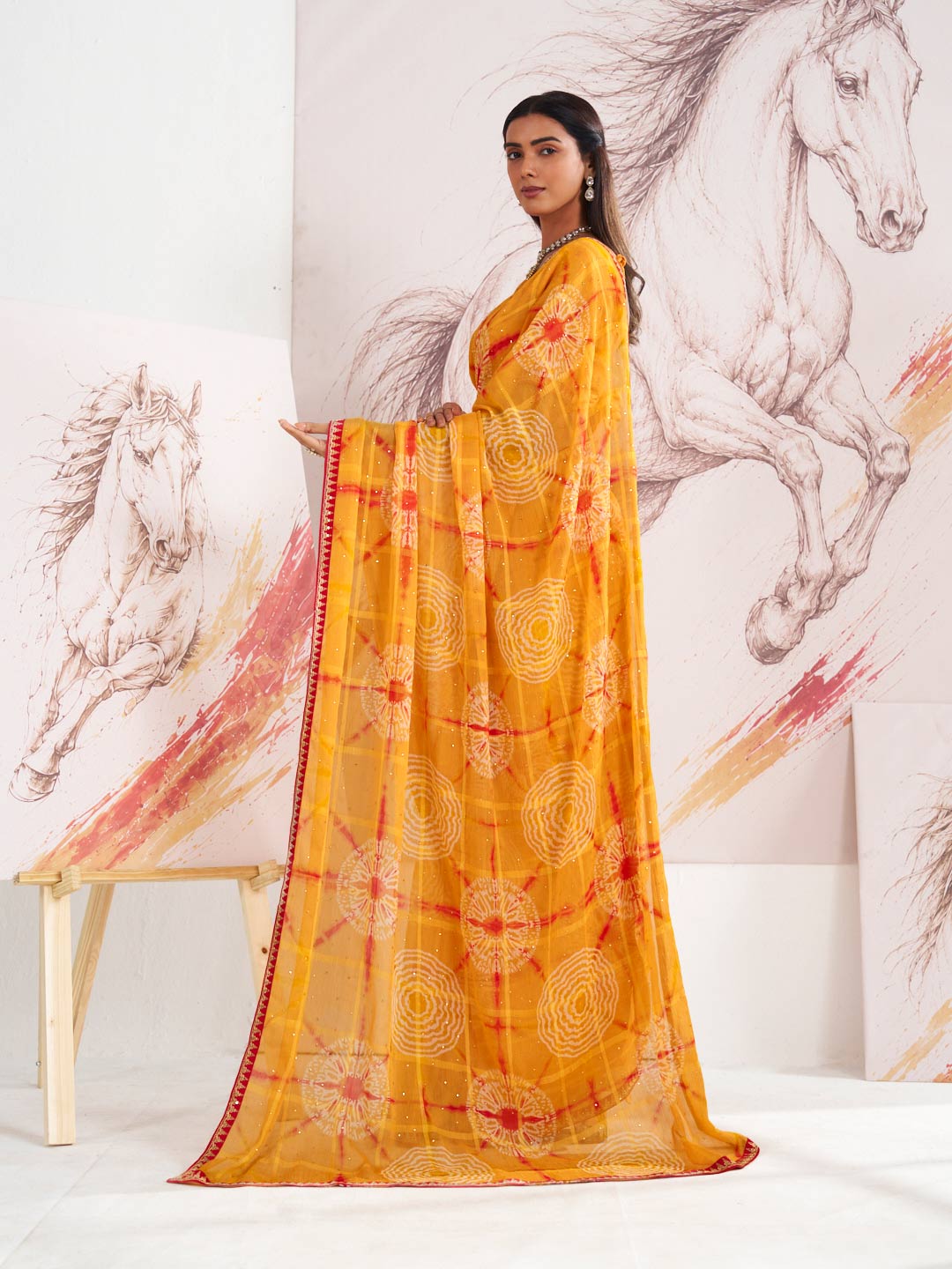 Laxmipati Murli Orange Chiffon Geometric Saree
