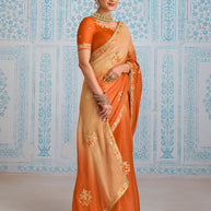 Laxmipati Aanya Orange Chiffon Embroidered Saree