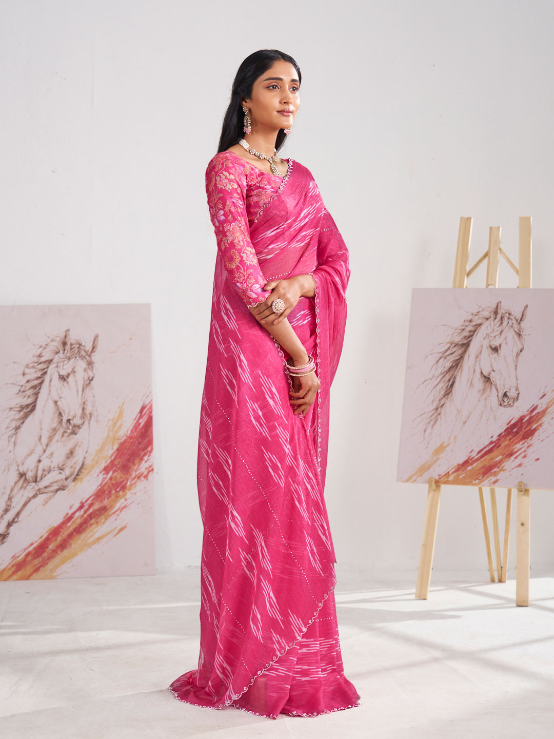 Laxmipati Murli Pink Chiffon Ikkat Saree