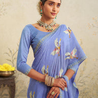 Blue embroidered chiffon saree wedding wear