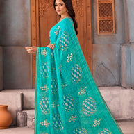 Blue geometric printed chiffon saree daily wear