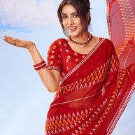  Red chevron printed chiffon saree party wear 