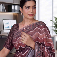 Maroon zig zag printed cotton blend saree work wear