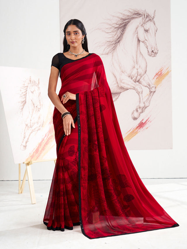 Laxmipati Murli Red Georgette Floral Saree