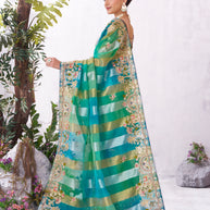 Green embroidered saree lightweight tissue organza