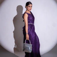 Purple sequin embroidered georgette saree party wear