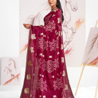 Laxmipati Murli Maroon Chiffon Floral Saree