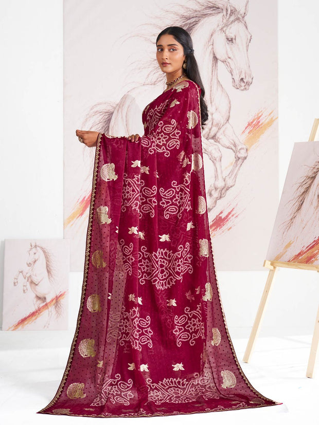 Laxmipati Murli Maroon Chiffon Floral Saree