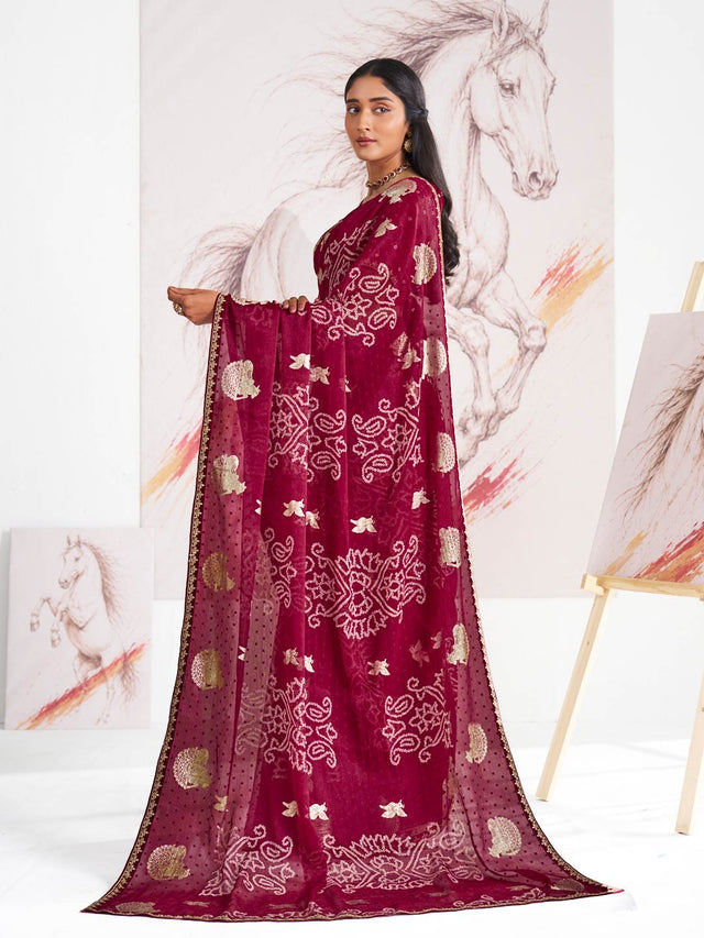 Laxmipati Murli Maroon Chiffon Floral Saree