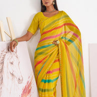 Laxmipati Murli Yellow Chiffon Striped Saree