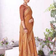 Orange floral embroidery saree stylish drape