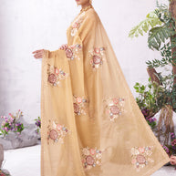 Brown designer embroidery saree festive look