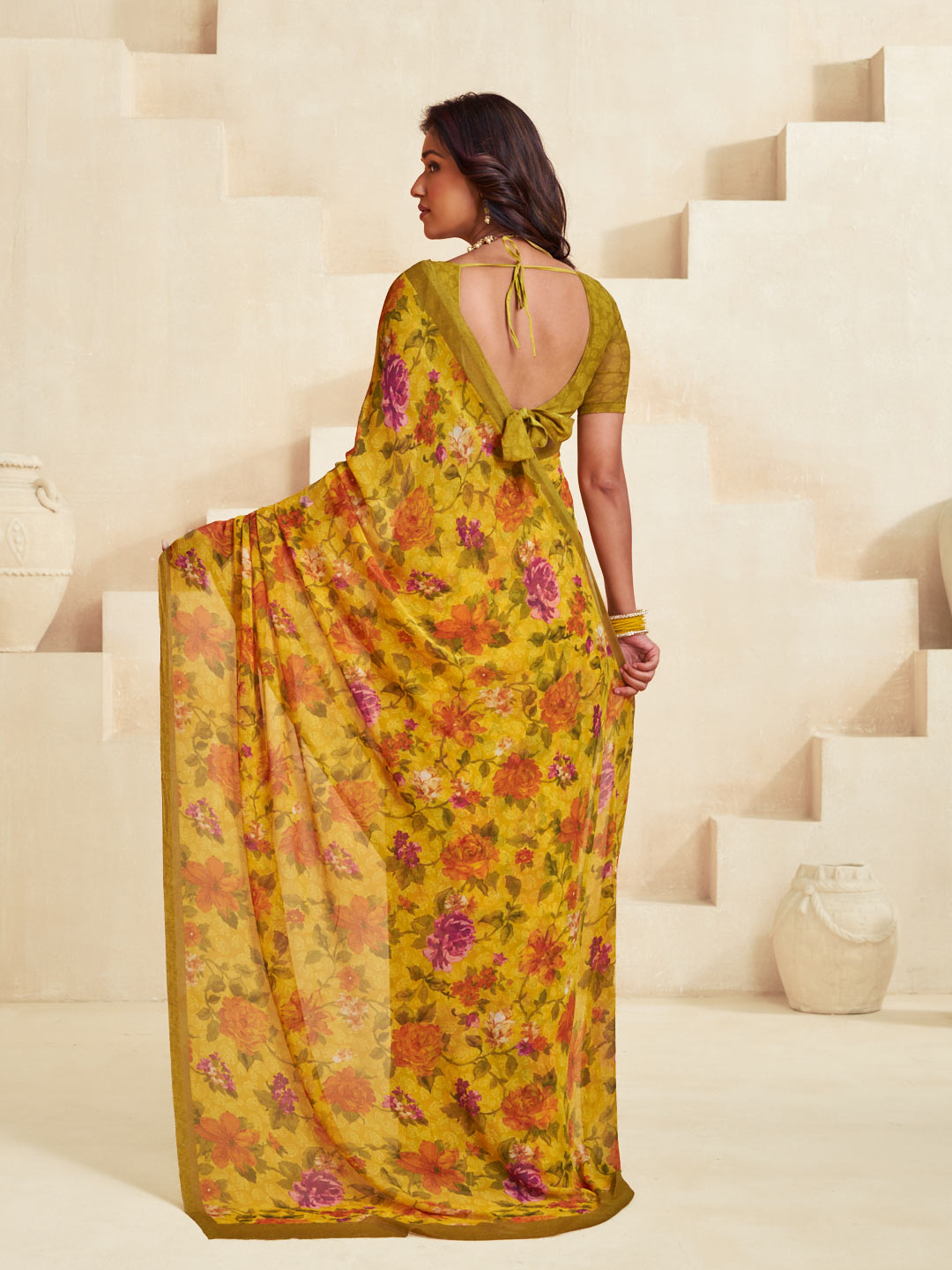 Yellow stylish saree