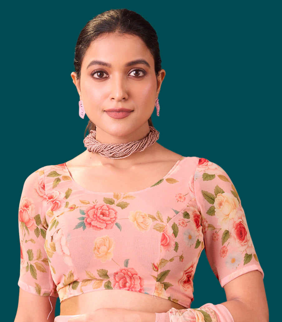 Laxmipati Dillagi Pink Georgette Floral Saree