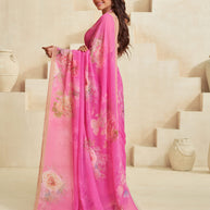 Pink printed saree daily wear