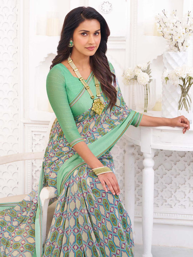 designer green abstract saree
