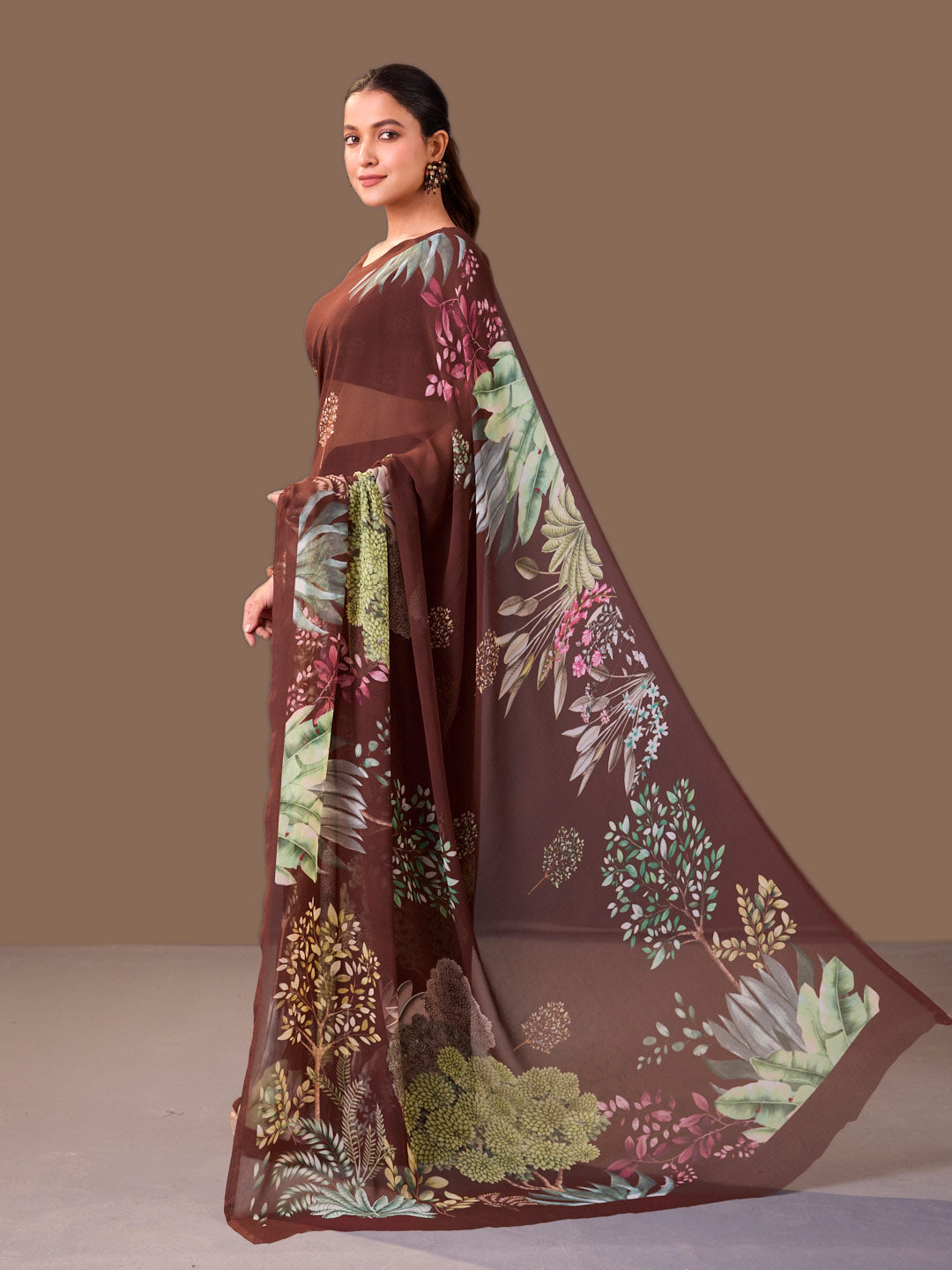 Laxmipati Dillagi Brown Georgette Floral Saree