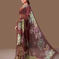 Laxmipati Dillagi Brown Georgette Floral Saree