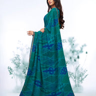 Blue geometric printed georgette saree festive wear