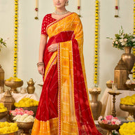 Red bandhani printed georgette saree festive wear