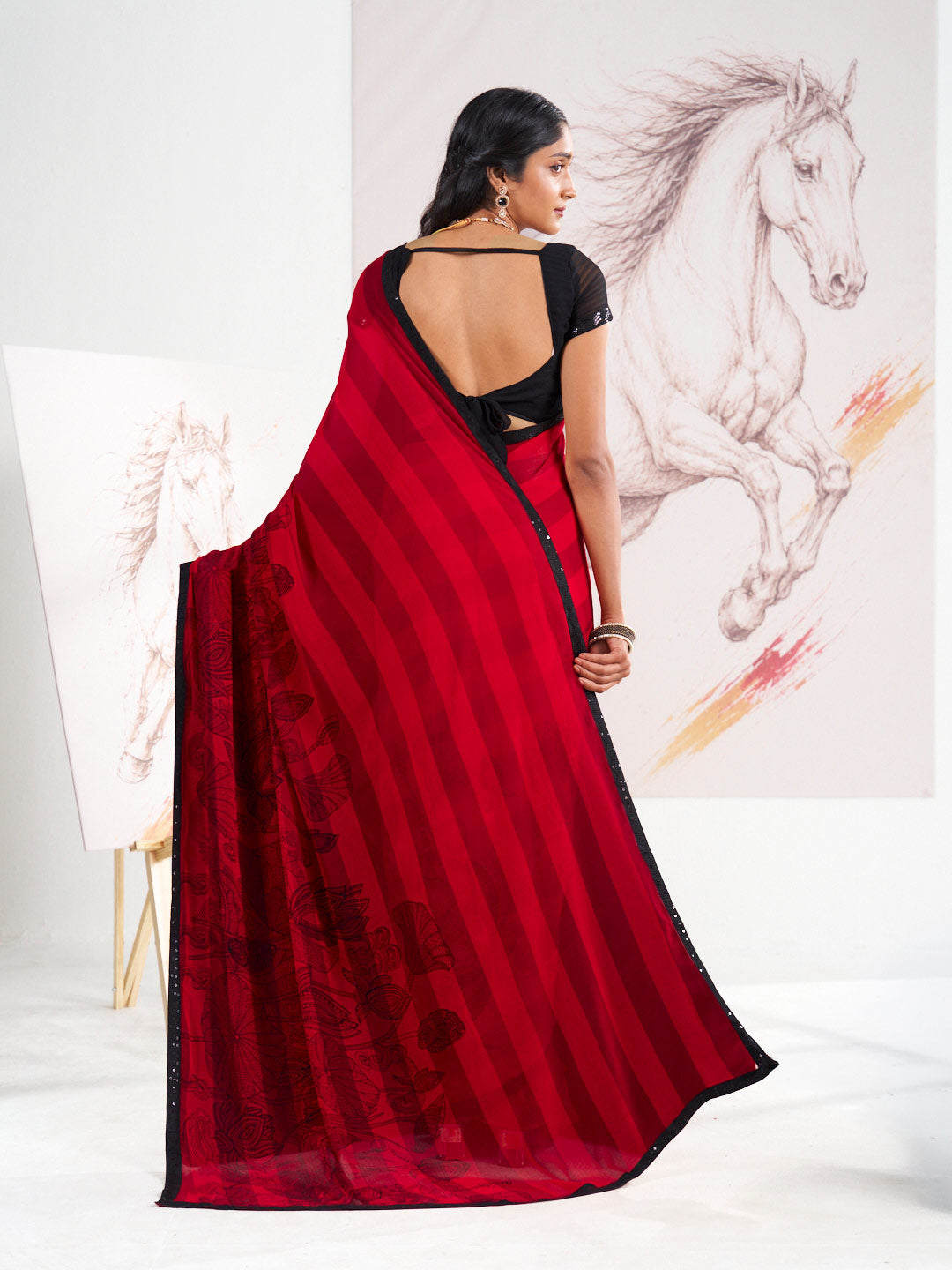 Laxmipati Murli Red Georgette Floral Saree