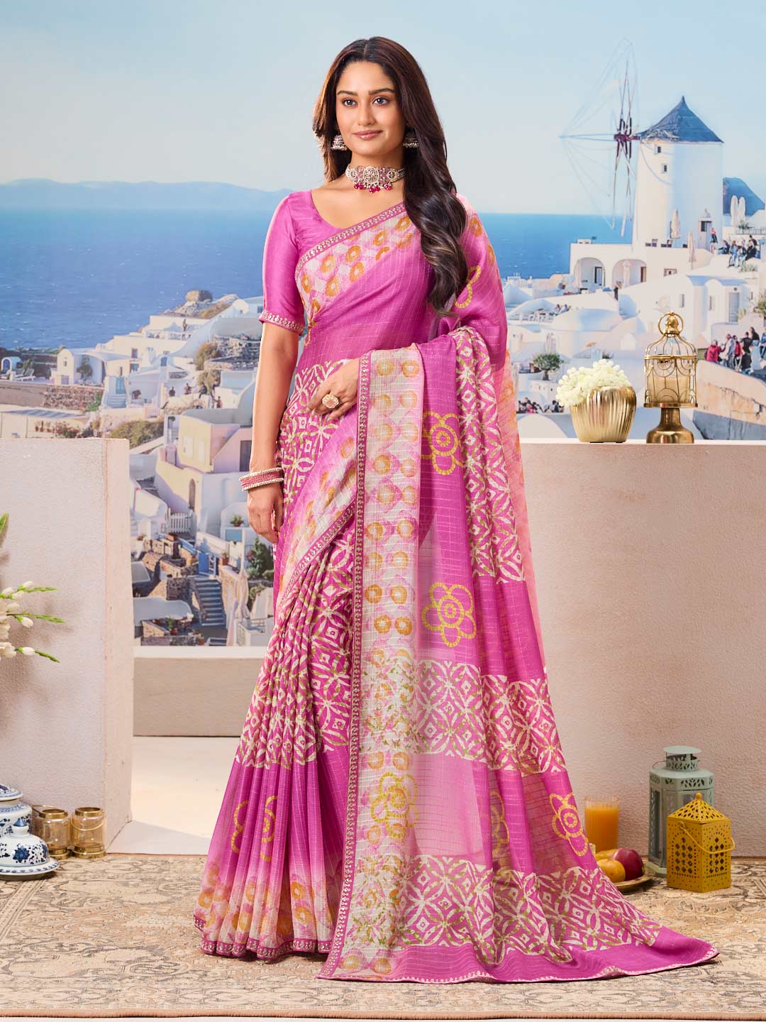 Purple floral printed chiffon saree lightweight wear