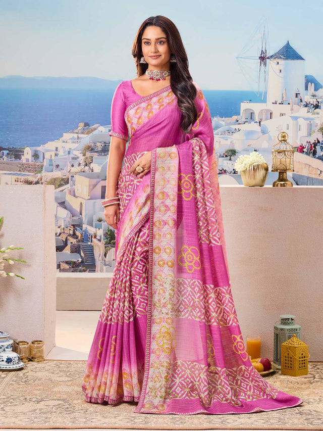 Purple floral printed chiffon saree lightweight wear
