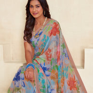 Multicolor floral georgette saree casual look