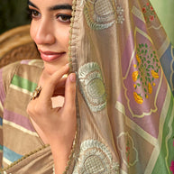 Brown embroidered silk blend saree party wear